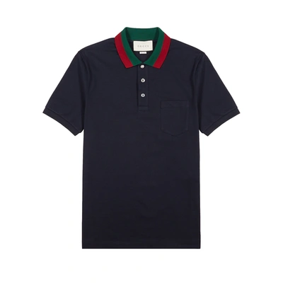 Shop Gucci Navy Piqué Cotton Polo Shirt