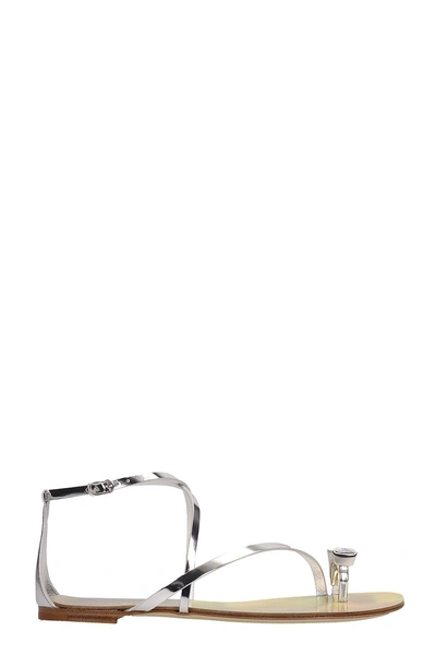 Shop Casadei Silver Laminated Leather Flip-flop Sandals