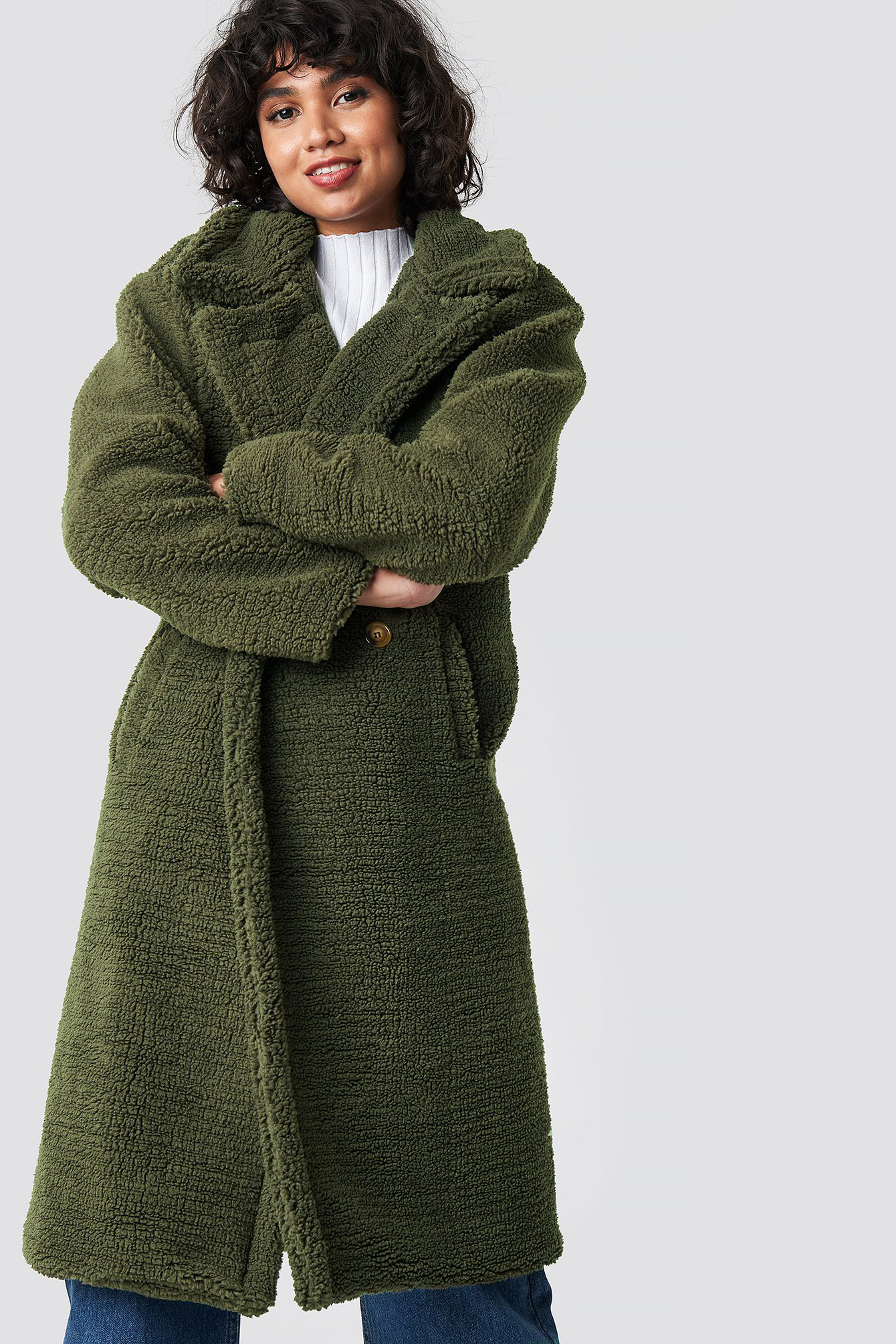 light green teddy long coat