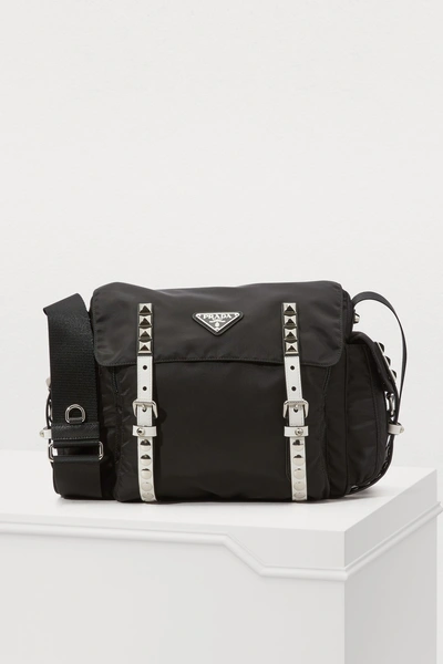 Shop Prada Nylon Shoulder Bag In Nero/bianco