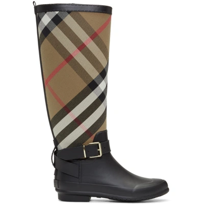 Shop Burberry Black And Beige Simeon Rain Boots In Hc/black