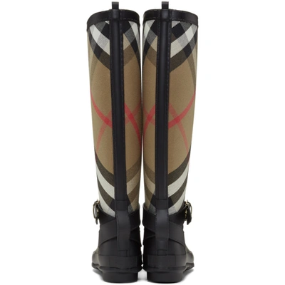 Shop Burberry Black And Beige Simeon Rain Boots In Hc/black