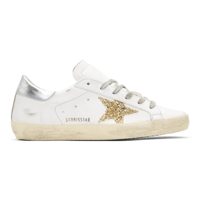 ssense exclusive white glitter superstar sneakers