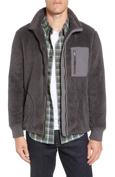 Shop Ugg Lucas High Pile Fleece Sweater Jacket In Charcoal