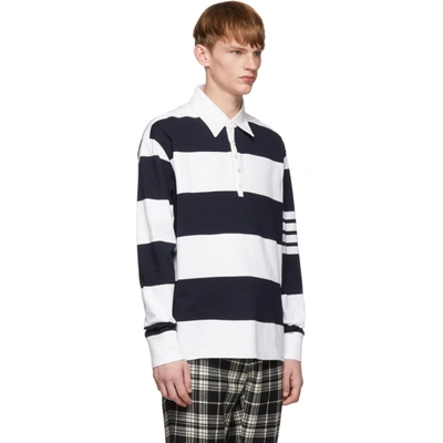 Shop Thom Browne Navy And White Rugby Stripe Polo In 415 Navy