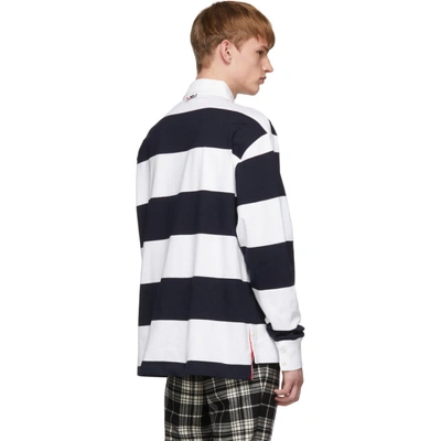 Shop Thom Browne Navy And White Rugby Stripe Polo In 415 Navy