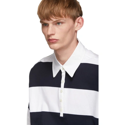 Shop Thom Browne Navy And White Rugby Stripe Polo In 415 Navy