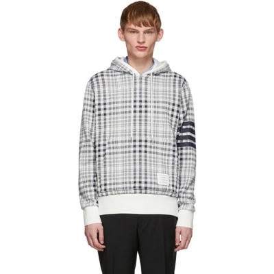 Shop Thom Browne White And Navy Jacquard Shadow Hoodie In 415 Navy