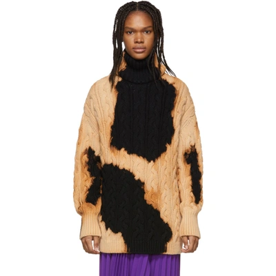 Balenciaga Bleached Cable-knit Cotton Turtleneck Sweater In Black Multi |  ModeSens
