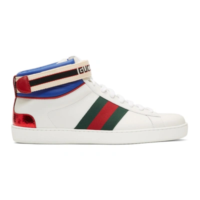 Shop Gucci White Striped New Ace High-top Sneakers