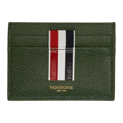 Shop Thom Browne Green Stripe Double Sided Card Holder In 300 Dkgrn