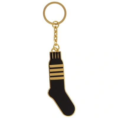 Shop Thom Browne Gold And Black 4-bar Stripe Sock Keychain In 001 Black