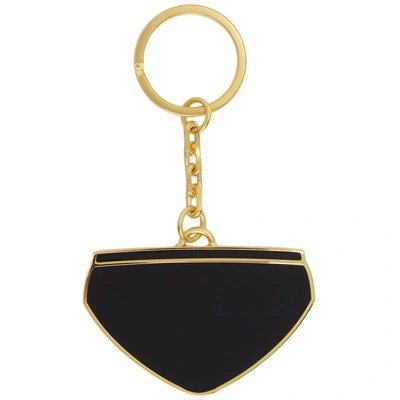 Shop Thom Browne Gold And Navy Stripe Swim Brief Keychain In 415 Navy