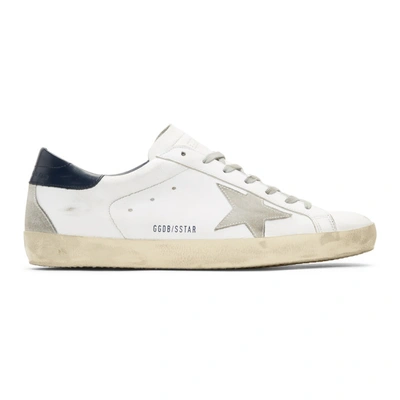 Shop Golden Goose White And Navy Superstar Sneakers In White Blue