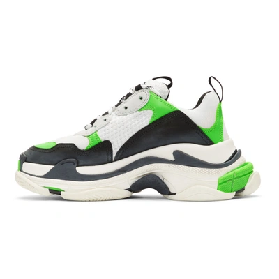 Shop Balenciaga White & Green Triple S Sneakers