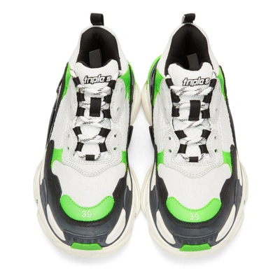 Shop Balenciaga White & Green Triple S Sneakers