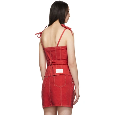 Shop Sjyp Red Denim Button And Strap Bustier In 0067 Red