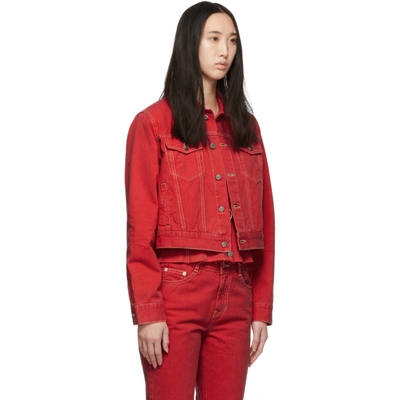 Shop Sjyp Red Denim Fitted Jacket In 0067 Red