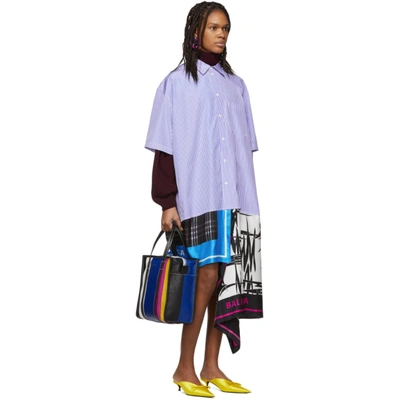 Shop Balenciaga Blue & White Scarf Shirt Dress