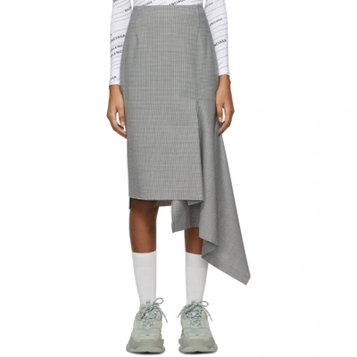 Shop Balenciaga Black And White Houndstooth Side Godet Skirt