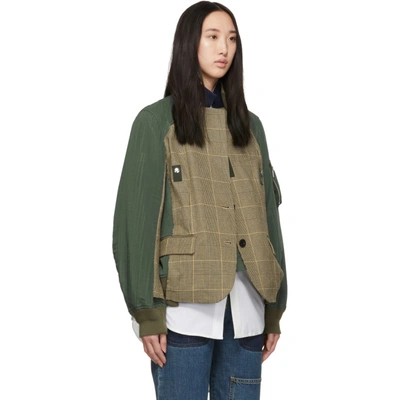 Shop Sacai Beige And Green Glencheck Jacket In Beige/o Che