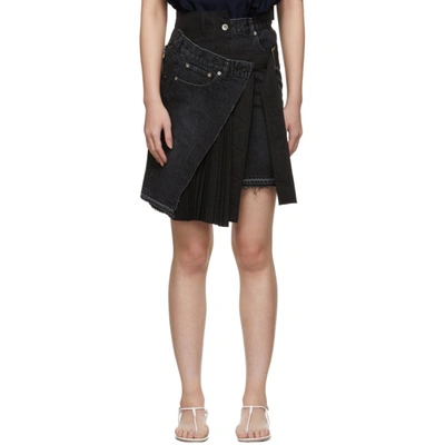 Shop Sacai Black Velvet Denim X Uncut Skirt