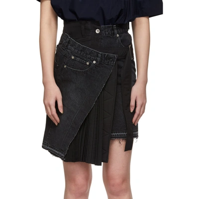 Shop Sacai Black Velvet Denim X Uncut Skirt