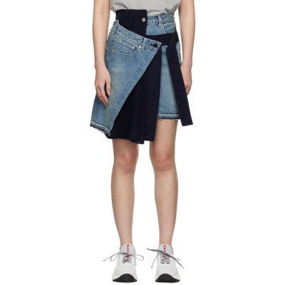 Shop Sacai Blue Velvet Denim X Uncut Skirt