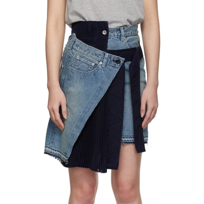Shop Sacai Blue Velvet Denim X Uncut Skirt