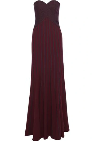 Shop Halston Heritage Strapless Two-tone Crepe Gown In Burgundy