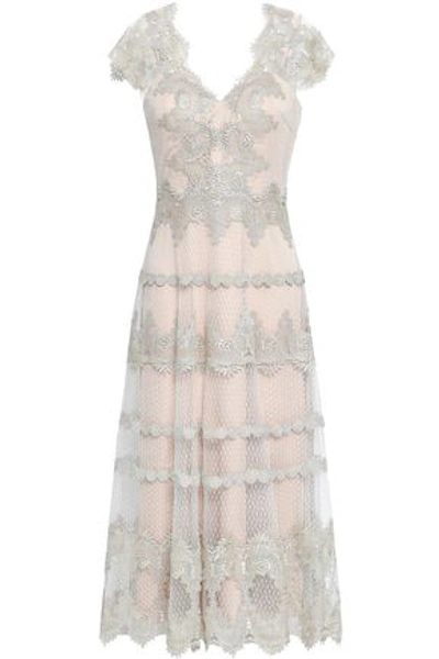 Shop Catherine Deane Woman Kimmy Embroidered Point D'esprit Midi Dress Beige