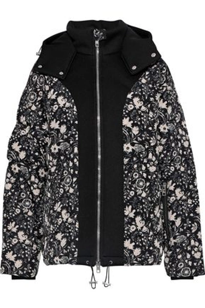 Shop Antik Batik Blanche Neoprene-paneled Floral-print Shell Hooded Coat In Black