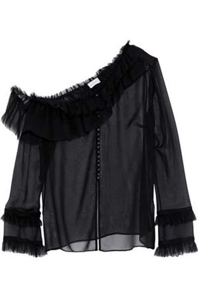 Shop Magda Butrym Woman Vigo Ruffled Silk-chiffon Top Black