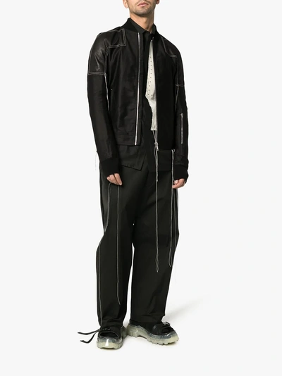 Shop Rick Owens Leather Embroidered Detail Bomber Jacket In Black