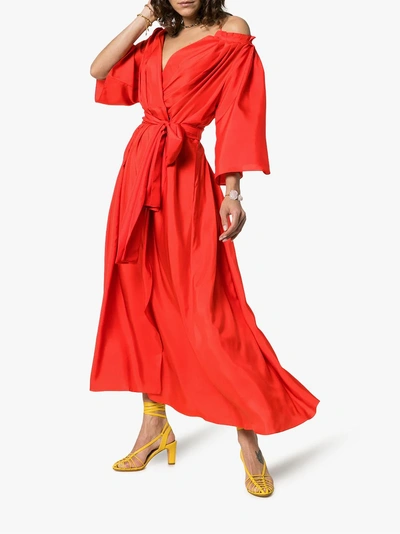 Shop Three Graces Tessa Open-shoulder Silk Wrap Dress In Sorbet