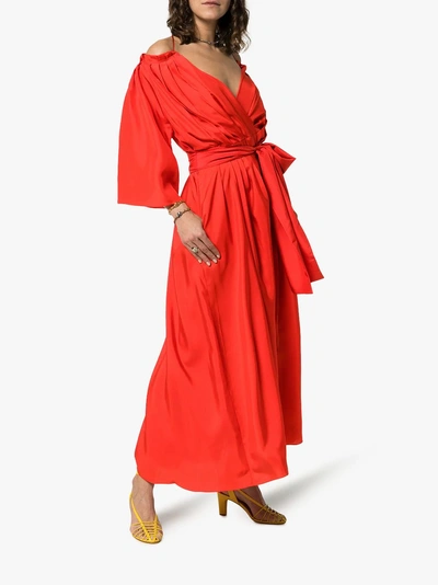 Shop Three Graces Tessa Open-shoulder Silk Wrap Dress In Sorbet