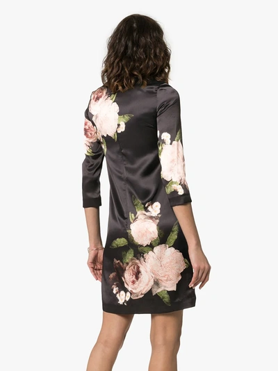Shop Erdem Floral Print Silk Mini Dress In Black/ Pink