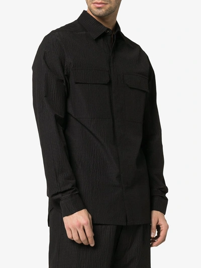 Shop Rick Owens Textured Wool Flap Pocket Shirt In Black