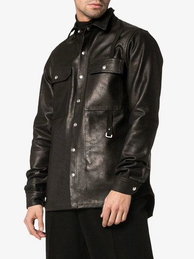Shop Rick Owens Press-button Calf Leather Shirt In 09 Black