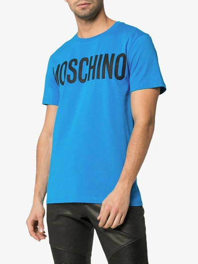 Shop Moschino Logo Print Cotton T-shirt In Blue