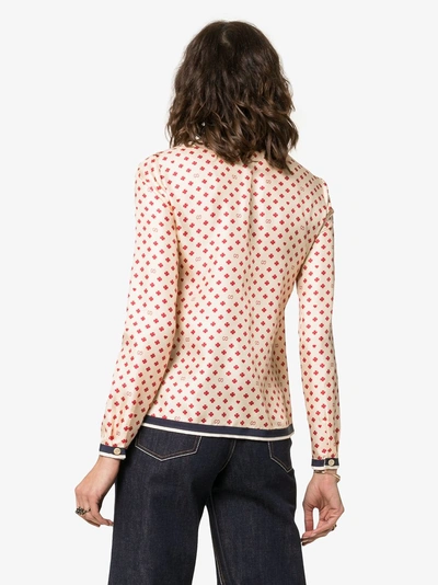 Shop Gucci Gg, Clover And Heart Print Silk Shirt In 9294 Rose Beige