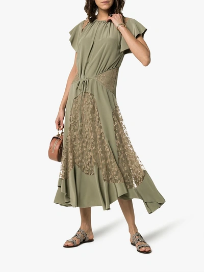 Shop Chloé Lace Insert Silk Dress In 20f Grove Brown
