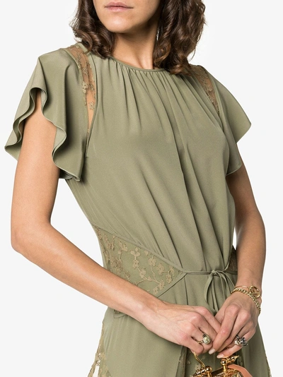 Shop Chloé Lace Insert Silk Dress In 20f Grove Brown