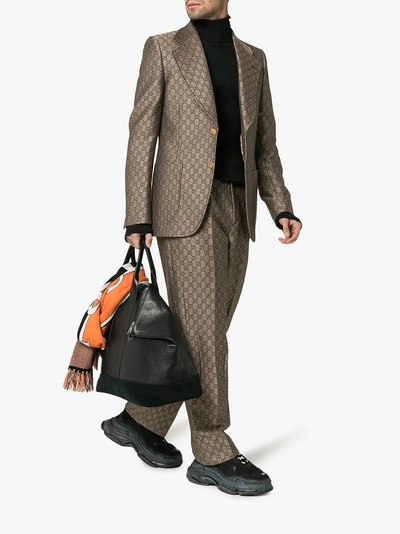 Shop Gucci Gg Wool Blend Logo Blazer In Brown