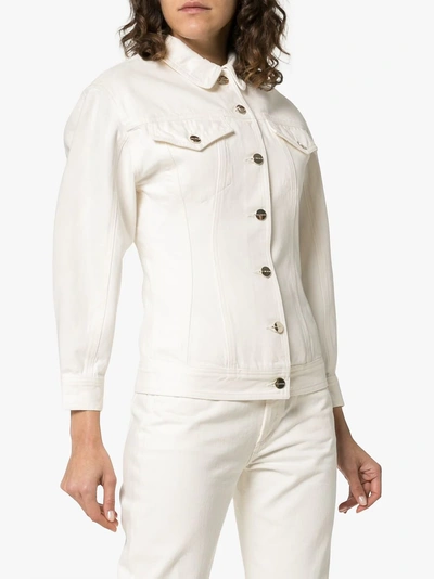 Shop Goldsign The Pinched Waist Structured Shoulder Denim Jacket In Neutrals