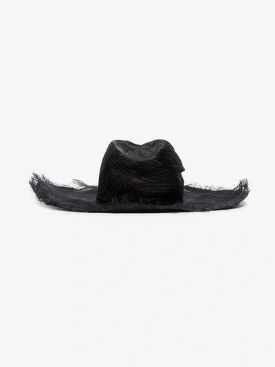 Shop Ann Demeulemeester Black Distressed Straw Hat