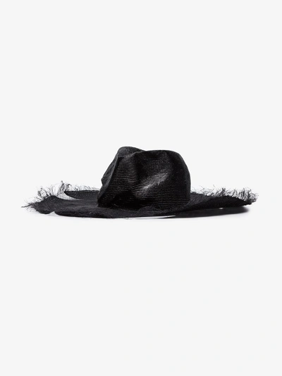 Shop Ann Demeulemeester Black Distressed Straw Hat