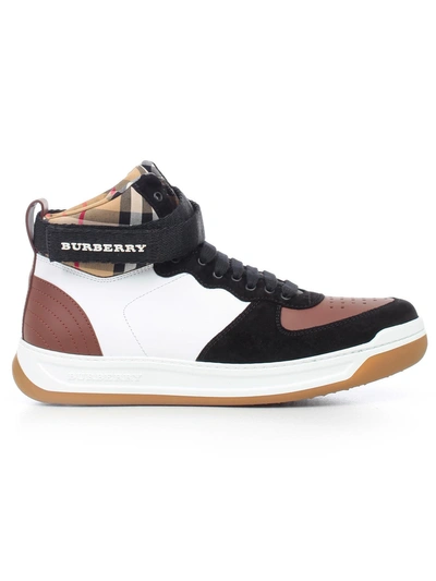 Shop Burberry Dennis Checked Sneakers In Camel