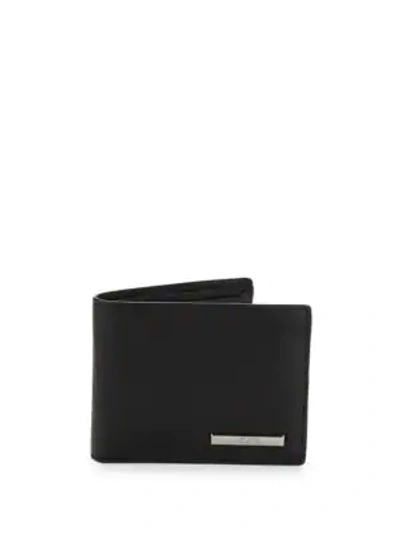 Shop Versace Foldover Saffiano Leather Wallet In Black