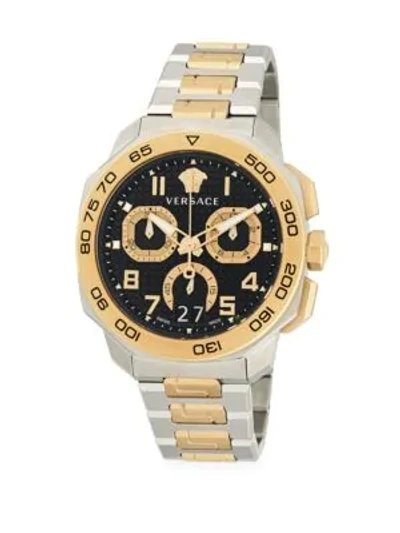 Shop Versace Two-tone Stainless Steel Bracelet Chronograph Watch In Two Tone